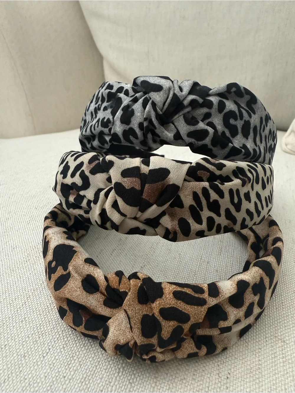 Leopard Print Knotted Headband - Brown, Cream & Gray